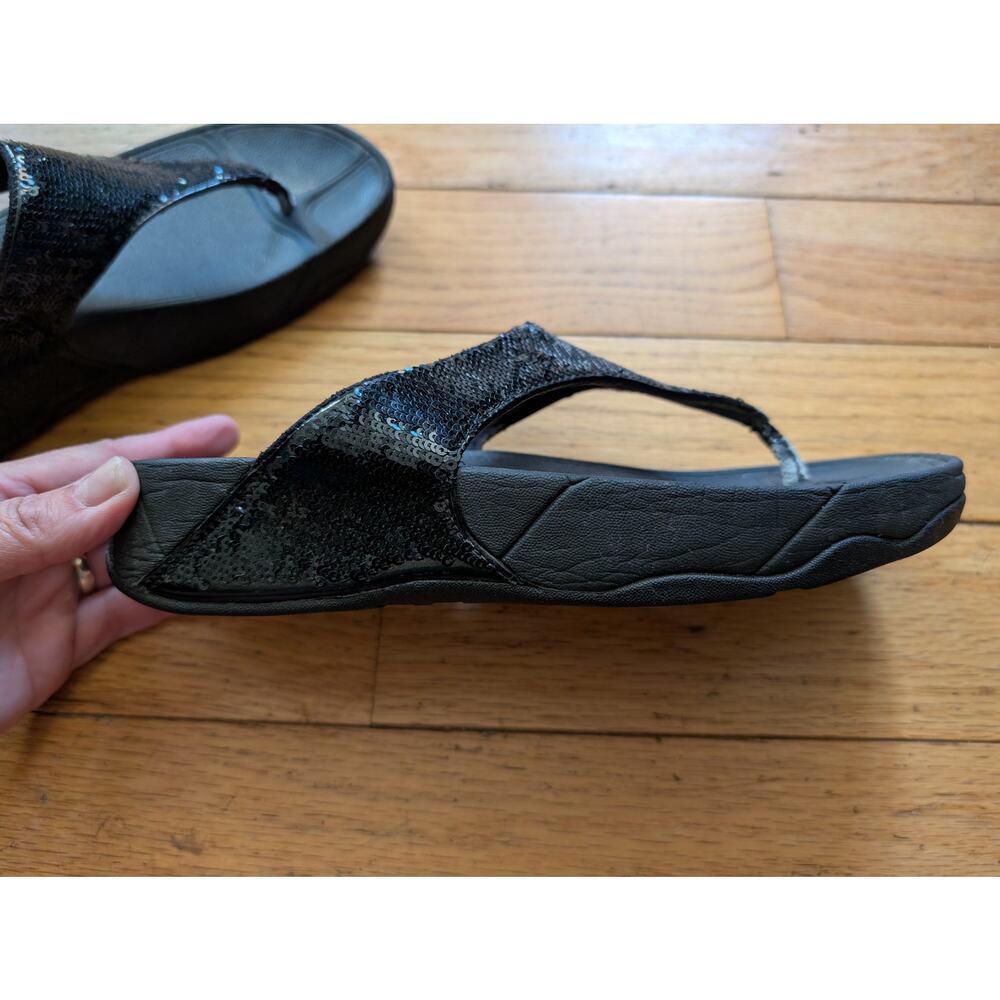 FITFLOP Black Sequin Flip Flops Thong Sandals Comfort Sole Women's Size 9 - Picture 7 of 10